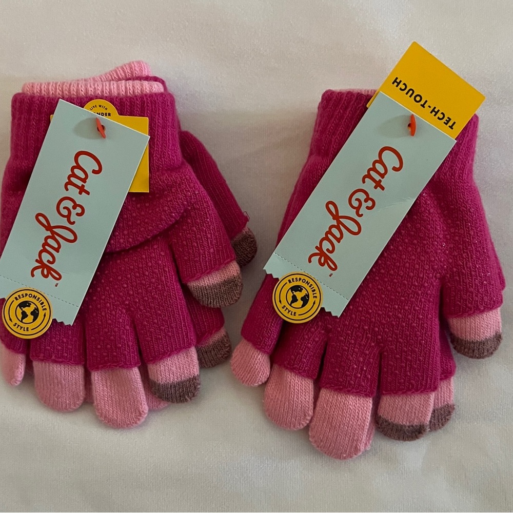 2 NEW Cat & Jack Girls Touchscreen Gloves Tech-Touch Pink Winter Fall Christmas